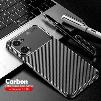 Realme için 10 Kapak Karbon Fiber Desen Case Arka Yumuşak Silikon Kamera Darbeye Dayanıklı Kabuk Coques Realme10 Realmi 10 4G 6.4 İnç