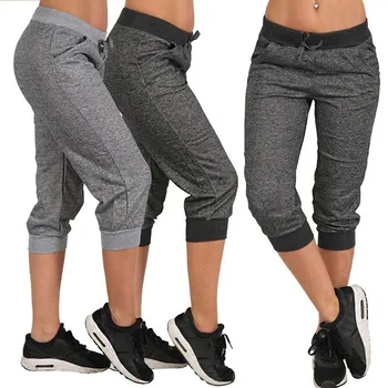 Bayan Spor Kırpılmış Pantolon, Yoga Rahat Elastik Bol Pantolon, İpli Bel Pantolon Yeni Stil 2021