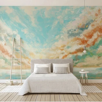 Özel Fotoğraf Duvar Kağıdı Yaratıcı El-boyalı Renk Bulut Gökyüzü Duvar Oturma Odası Kanepe Arka Plan Duvar Ev Dekor Papel De Parede