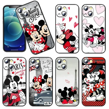 Telefon kılıfı için Apple iPhone 14 13 12 11 2020X7 8 mini Artı Pro MAX Mickey ve Minnie en Eyfel Kulesi Siyah Silikon Kapak