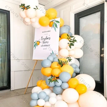 92 adet Mat Limon Balonlar Garland Düğün Dekorasyon Çift Krem Şeftali Beyaz Balon Kemer Bebek Duş Doğum Günü Partisi Dekoru