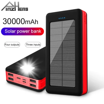 PINZHENG 30000mAh Güneş Enerjisi Bankası Xiaomi Mi Aydınlatma Tipi C Taşınabilir Şarj harici pil Powerbank 4 USB Powerbank