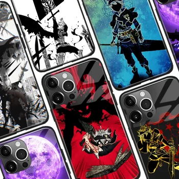 Asta Siyah Yonca Anime Yumuşak Silikon Cam Telefon Kılıfı için iPhone 6s Se3 7 8 14 Artı XR X XS 11 12 13 Mini 14 Pro Max