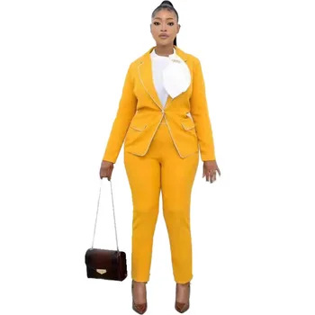 Sonbahar / Kış Yeni Rahat kadın Seti Saf Renk Uzun Kollu Üst + Düz Pantolon Takım Elbise Ofis Bayan Takım Elbise Kıyafetler 2 Parça Set