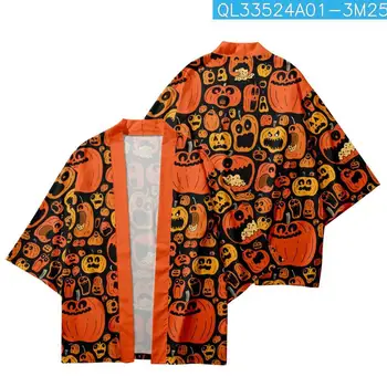 Asya Harajuku Hırka Cadılar Bayramı Kabak Baskı Yukata Erkekler Kadınlar Bluz Haori Obi Japon Cosplay Kimono Vintage Giyim