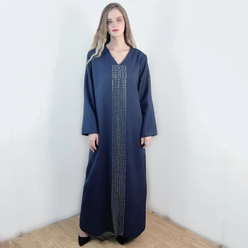 Kadın Fas Jelleba uzun elbise Gevşek Bir Çizgi Handsewn Rhinestones Tam Kollu Indie Halk Müslüman Kapşonlu Abaya Dubai Arapça GF965