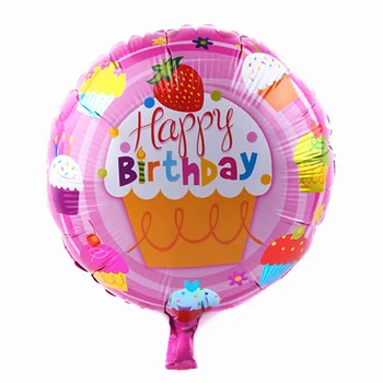 5 adet 18 inç yuvarlak çilek kek doğum günü alüminyum folyo balonlar doğum günü partisi dekorasyon mutlu doğum günü balonları toptan