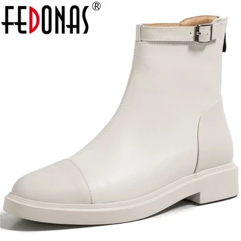 FEDONAS Fermuar Kadın yarım çizmeler Fermuar Sıcak Satış Muhtasar Tasarımcı Kalın Topuklu Ayakkabı Kadın Topuklu 2022 Kış iş çizmeleri Botları