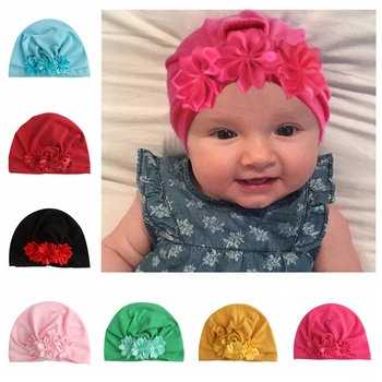 Moda Çocuk Düğümlü Pamuk Kasketleri Şerit Çiçekler Bebek Şapka Kız Bahar Sonbahar Şapkalar Kap