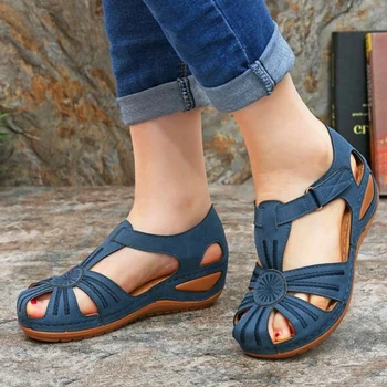 Yaz Vintage Kadın Sandalet Hafif Yumuşak Alt Artı Boyutu Kama Topuk Rahat Sandalet Kaymaz