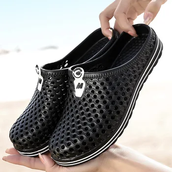 Plaj ayakkabısı 2022 Yaz Moda Yeni Kaymaz Tek Kelime Terlik Çift sandaletler ve terlikler erkek Delik Ayakkabı Baotou Yarım Sürükle Erkekler