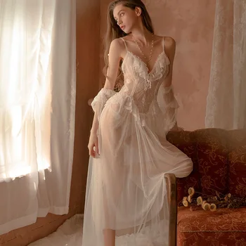 Seksi İç Çamaşırı Ölümsüz Gazlı Bez kemerli elbise Ultra ince Gecelik Şeffaf 2022 Yeni Bahar Yaz ve Sonbahar Kadın Egzotik Giyim