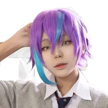 Yumuşak Kedi Marka Projesi Sekai Renkli Sahne cosplay Peruk Kamishiro Rui Cosplay Peruk Mor karışık açık mavi Kısa Saç