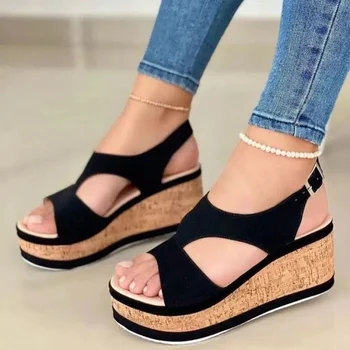 Kadın Kama Sandalet 2022 Yeni Yaz Kadın Moda Toka platform sandaletler Bayanlar Yüksek Topuklu Eğlence kaymaz Büyük Boy 35 ~ 43