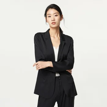 2 Parça Kadın Seti 2021 Uzun Kollu Kadın Doğal İpek Blazer Takım Elbise Bahar Sonbahar Pantolon Setleri Ofis Bayan Giyim blazer femenino