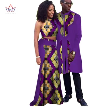 Bintarealwax Afrika Tarzı Çift Elbise Moda Bahar Afrika Elbiseler Tatlı Sevgilisi Dashiki Artı Boyutu Afrika Giyim WYQ67