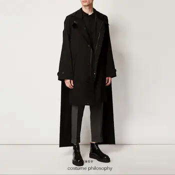 S-6xl Yeni erkek Uzun Gevşek Rüzgarlık Eşarp Ceket İngiliz Tarzı Moda Rahat Siyah Siper Podyum Modelleri Artı Boyutu Giyim
