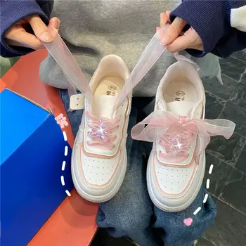Japon Pembe Kurdele Kristal Ayı beyaz ayakkabı Kadın 2021 Erken Sonbahar Yeni Yumuşak Kardeş Spor Kurulu Nefes kadın ayakkabısı