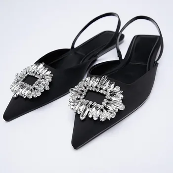 2021 Yaz Yeni kadın ayakkabısı Siyah Rhinestones www.bersen.com.tr Sivri Burun düz ayakkabı Sandalet Ayakkabı Ücretsiz Kargo ile Teklif