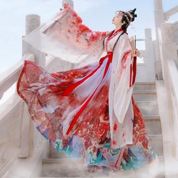 Cadılar bayramı Çin Tarzı Kırmızı Hanfu kadın Cosplay Kostümleri Elbiseler Kadın Sahne Giyim Halk Dans Elbise Hanfu Elbise günlük parti