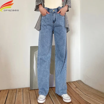Sonbahar 2020 Yeni Ekstra Uzun Kot Kadınlar İçin Yüksek Bel Rahat Toka Geniş Bacak Gevşek Mavi Kot Pantolon Kadın Sıcak Satış
