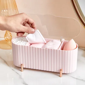 Masaüstü Kozmetik saklama kutusu Toz geçirmez Makyaj Organizatör Pamuk Pedleri Temizleme Bezi Güzellik Yumurta Tutucu Banyo Takı Organizatör