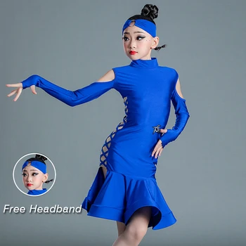 Sonbahar Latin Dans Elbise Kızlar İçin Kraliyet Mavi Latin Elbise Cha Cha Rumba balo Salonu dans kostümü Çocuklar Rekabet Elbise BL7268