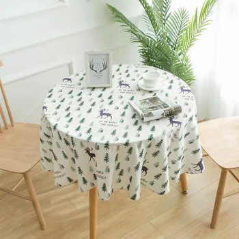 Masa Örtüsü Pamuk Keten Masa Örtüsü Yuvarlak Kahve Ağacı Masa Ev Mutfak Yemek Dekor Tasarım Noel Elk masa örtüsü