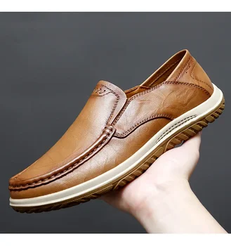 Erkek İlkbahar Sonbahar Deri rahat ayakkabılar Yumuşak Alt Kaymaz Rahat Nefes Aşınmaya Dayanıklı Kapak Ayak Doudou Ayakkabı