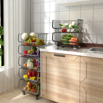 Ücretsiz Kargo Çok katmanlı Mutfak Metal Tel Sebze Rafı Meyve Ve Sebze Depolama Sepeti