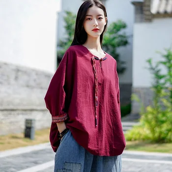 Çin Tarzı Giyim kadın kıyafetleri 2021 Cheongsam Üst Çin Geleneksel Gömlek Bluz Pamuk Hanfu Bayanlar Çince Üstleri