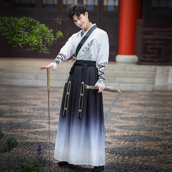 Orijinal Hanfu erkek giyim Çin Geleneksel Nakış Hanfu Elbise Degrade Mavi Hanfu Yetişkin Cosplay Kostüm Artı Boyutu 5XL