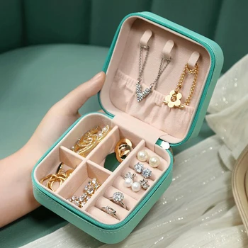 Mücevher Kutusu Deri Mücevher Saklama Küpe Kutuları Ambalaj Depolama Vitrin Taşınabilir Organizatör Ev Seyahat için Kız Hediye