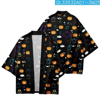 Moda Yukata Haori Cadılar Bayramı Siyah Kabak Baskı Kimono japon animesi Hırka Kadın Erkek Harajuku Cosplay Gömlek