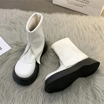İlkbahar Sonbahar Stil Kore Kısa Tüp Çizmeler kadın 2021 Yeni Ağ Popüler Kalın Taban Moda Chelsea Bootie Bayan Tıknaz ayakkabı