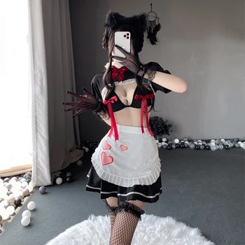 Jimiko Koyu Hizmetçi Üniforma Anime Kostüm Kadın Cosplay Lolita Elbise Erotik İç Çamaşırı Japon İç Çamaşırı Yetişkin Kıyafet Seksi Gecelik
