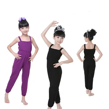 Popüler Kız Çocuk Bale yoga kıyafeti Leotard Siyah Mor Rahat Tulum Likra Jimnastik Jartiyer Pantolon