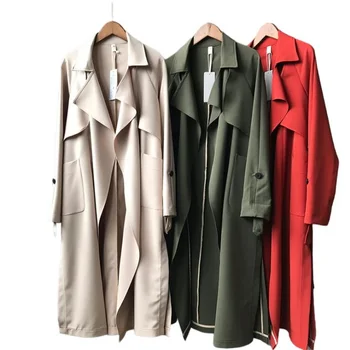 Özel teklif Rüzgarlık Kadın Sonbahar Açmalar Kadın X-Uzun Açık Dikiş Dantel Up Ofis Zarif Diz Rahat Ceket pelerin Palto