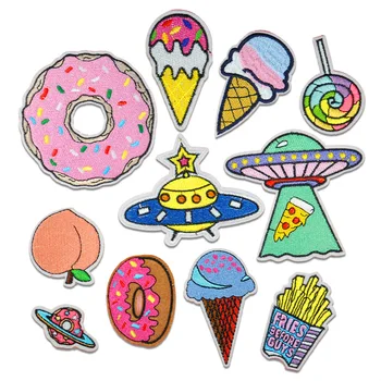 50 adet / grup Lüks Nakış Yama Dondurma Çörek Kızartması Çip Gıda UFO Gezegen Şeftali Giyim dekorasyon aksesuarı Zanaat Aplike