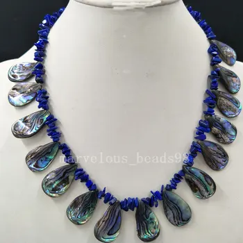 Ücretsiz kargo Moda Takı Yeni Zelanda Ablone Kabuk Doğal Lapis Lazuli Sanat Kadın Erkek Kolye 17.5 
