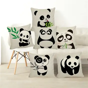 XUNYU Sevimli Hayvan minder örtüsü Karikatür Panda Baskı Keten Kanepe Araba Koltuğu Ev dekoratif kırlent Kılıfı 45x45 cm D0075