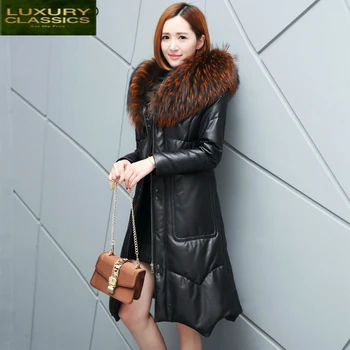 Aşağı Kış Ceket Kadın Ceket Kadın Hakiki Deri Ceket Kadınlar Gerçek Koyun Derisi Palto Kürk Kapşonlu Uzun Dış Giyim LWL1201