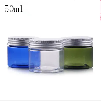 Ücretsiz kargo 50 g/ml Yeşil Mavi Şeffaf Lucency Plastik Boş ambalaj şişesi Kavanoz Gümüş Alüminyum vidalı kapak Boş Kapları