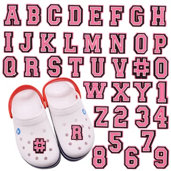 Mix 50 ADET PVC Croc Takılar Pembe 26 Mektup Alfabe Pembe Matematik Numarası Sandalet Ayakkabı Dekorasyon Süsler Bantları Çocuklar Hediye