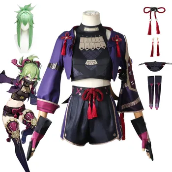 Genshin Darbe Giysi Kuki Shinobu Cosplay Kostüm Tam Set Cosplay Peruk Cadılar Bayramı Kostümleri Kadın Oyunu Karnaval Maskeli Parti