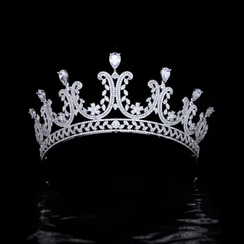 Kraliçe Lüks Zarif saç aksesuarları Gelin Düğün Zirkon Düğün Headdress Taç Modeli Pageant Podyum Taç