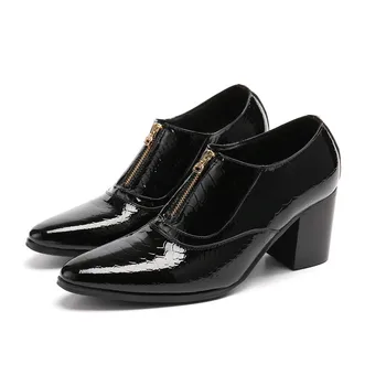Yüksek Topuklu Ofis Erkekler Elbise Ayakkabı İtalyan Düğün Adam Rahat Oxfords Fermuar Takım Hakiki deri ayakkabı Zapatos Hombre erkek ayakkabı