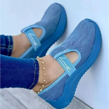 2022 YENİ Spor Mary Janes Daireler Kadın Örgü Örgü Sneakers Nefes Yaz ayakkabı Bayanlar Rahat düz ayakkabı Rahat Loafer'lar