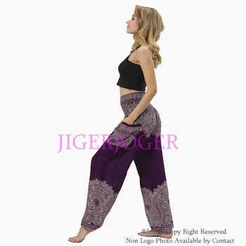 JIGERJOGER Mor Mandala çiçek baskı Pamuk yoga Legging Düz harem pantolon sıkı kemer dans pantolon ücretsiz drop shipping