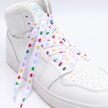 1 Çift Düz Ayakabı Kalp Desen Baskı Ayakkabı Bağcıkları Sıkı Dokuma Solmaz Ayakkabı Dantel Sneakers Ayakkabı halat Unisex